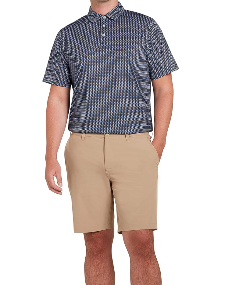 $70 PGA Tour Men's Performance Polo Shirt - Blue/Golf Bag Print- Medium - New