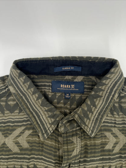 $119 Roark Men’s Weston Long Sleeve Button Up Jacquard Shirt-Military-Medium