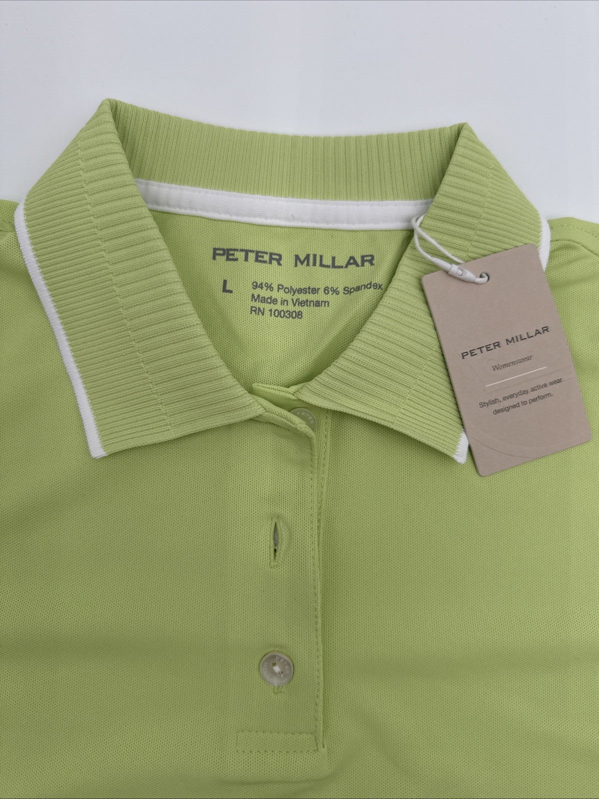 $110 Peter Millar Women’s Whitworth Mesh Sport Polo Shirt- Lime-Size: Large -New