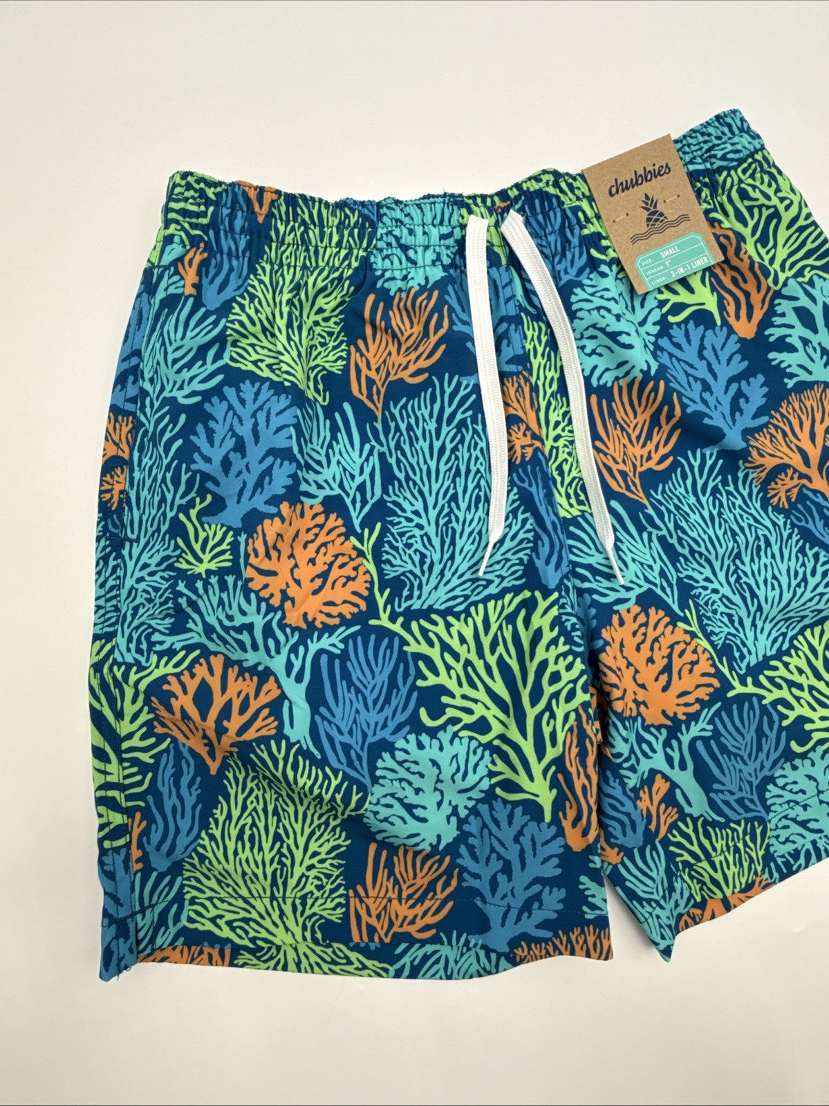 $80 Chubbies Men’s The Coral Quarrels 7” Swim Trunk Liner Shorts-Aqua - Small