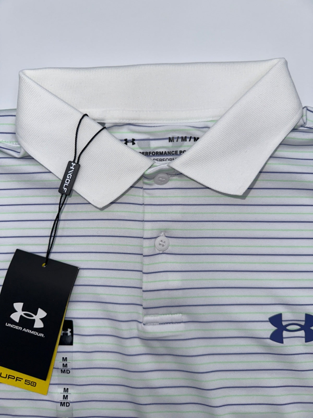 $60 Under Armour Golf Playoff 3.0 Stripe Polo - White - Medium - New With Tags