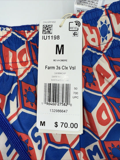 $70 Adidas Men’s CLX Farm 3s All Over Print Swim Trunks- Blocks Blue-Medium-New