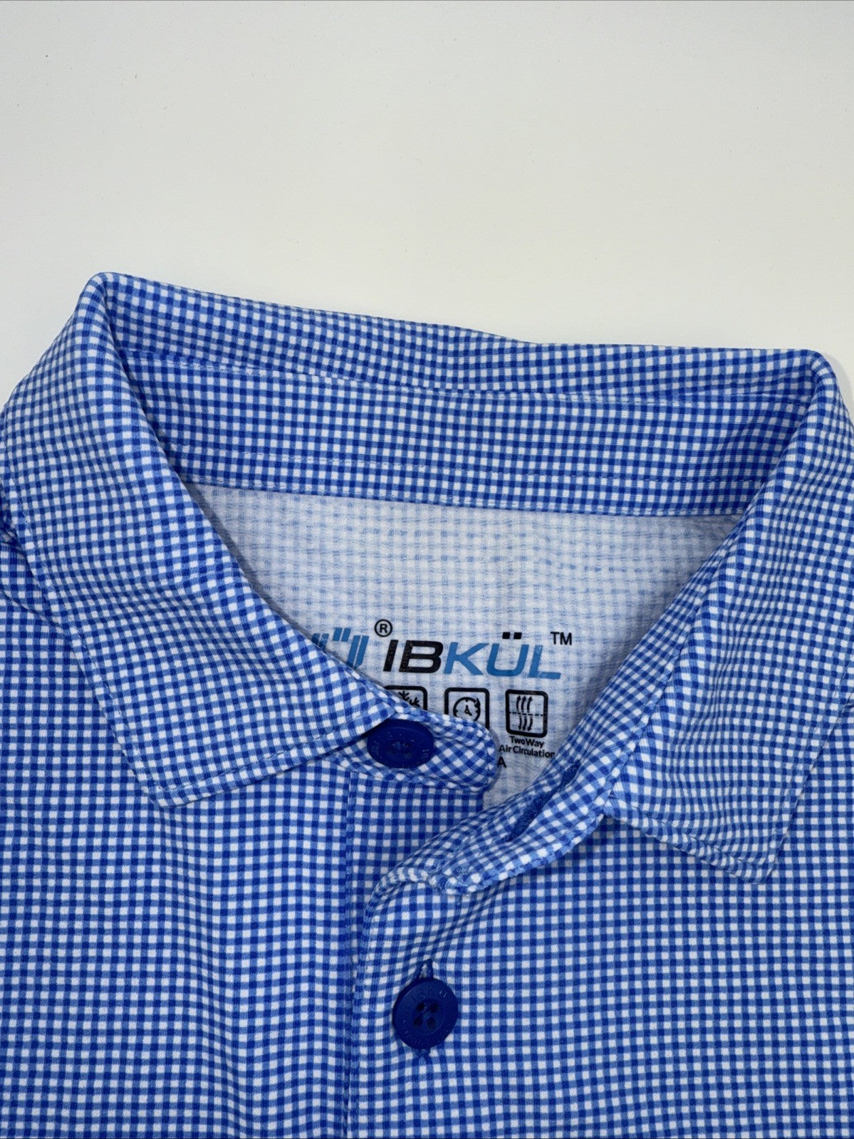 $100 IBKUL Men’s Short Sleeve Polo Mini Check UPF 50+ - Blue/White- Small-New