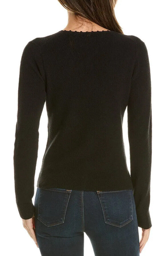 $395- Vince Women’s Crocheted Trim Linen-Blend Cardigan -Black- Large-New Tag