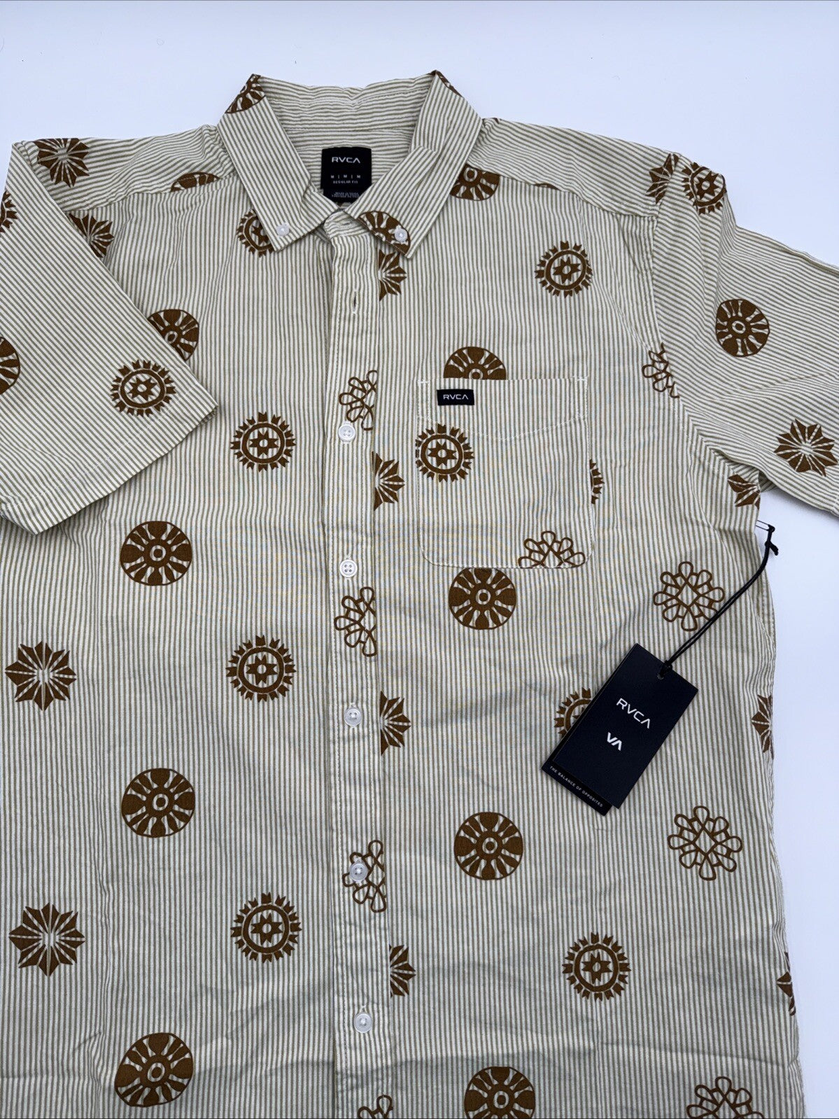 $66 RVCA Men's S/S Button Shirt ENDLESS SEERSUCKER - Gold - Medium - New W Tags