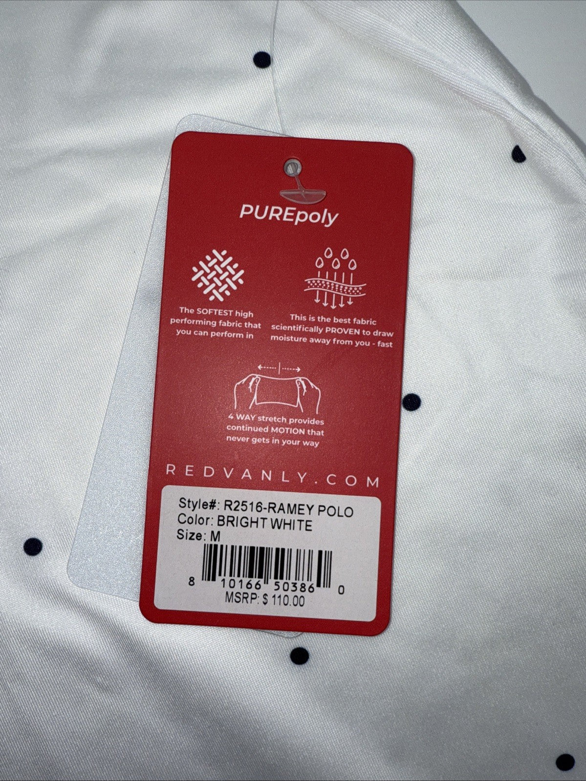 $110 Redvanly Men’s Ramey Golf Performance Polo Shirt-Bright White -Medium-New