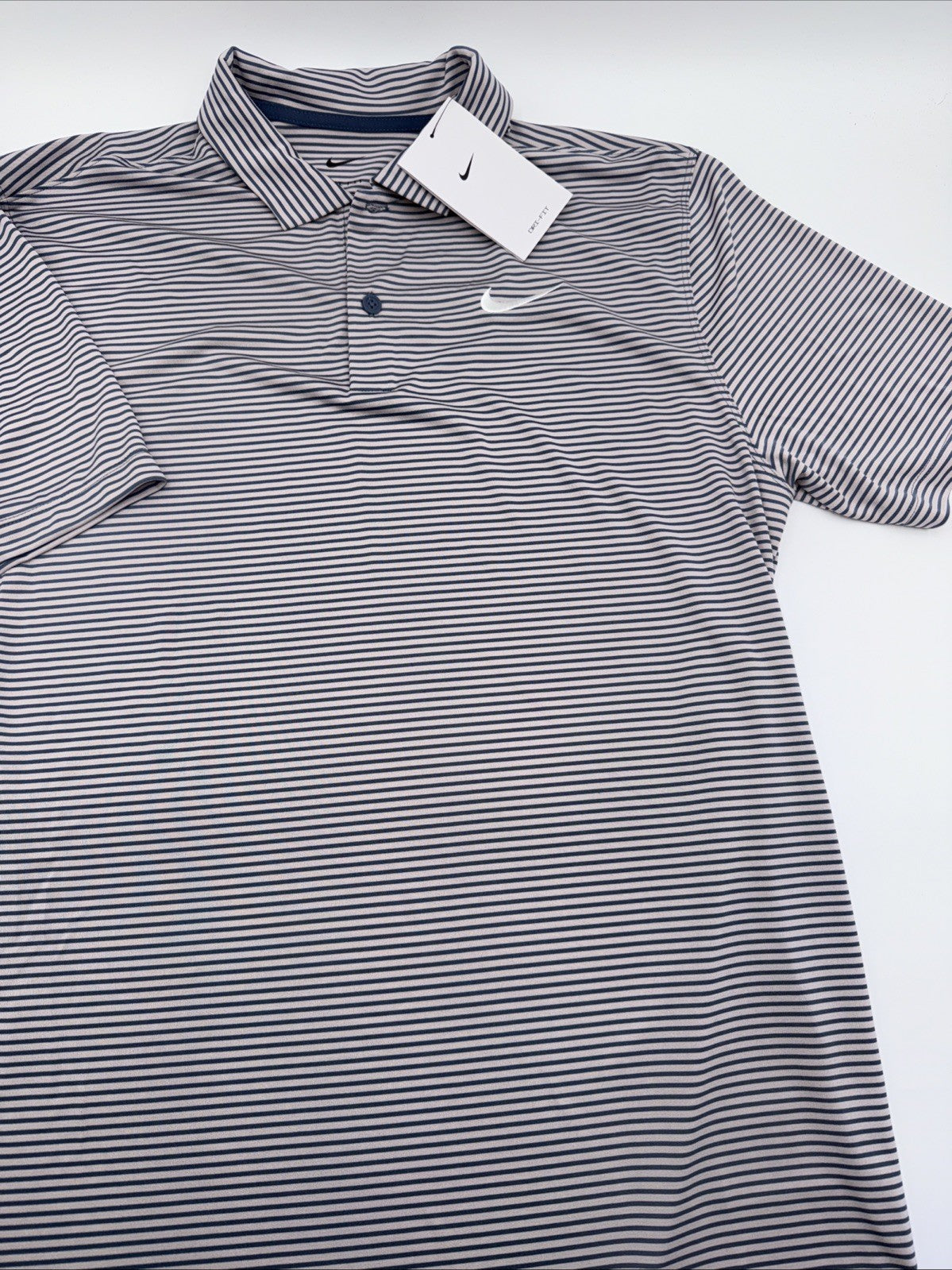 $55 Nike Men's Dri-Fit Core Stripe Golf Polo Shirt - Platinum Violet/Blue-Medium