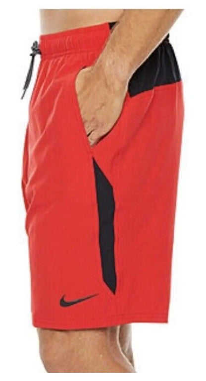 $60 NIKE Men’s Shorts Swim Trunks Content Volley 9”-Red/Black -Medium- New Tag