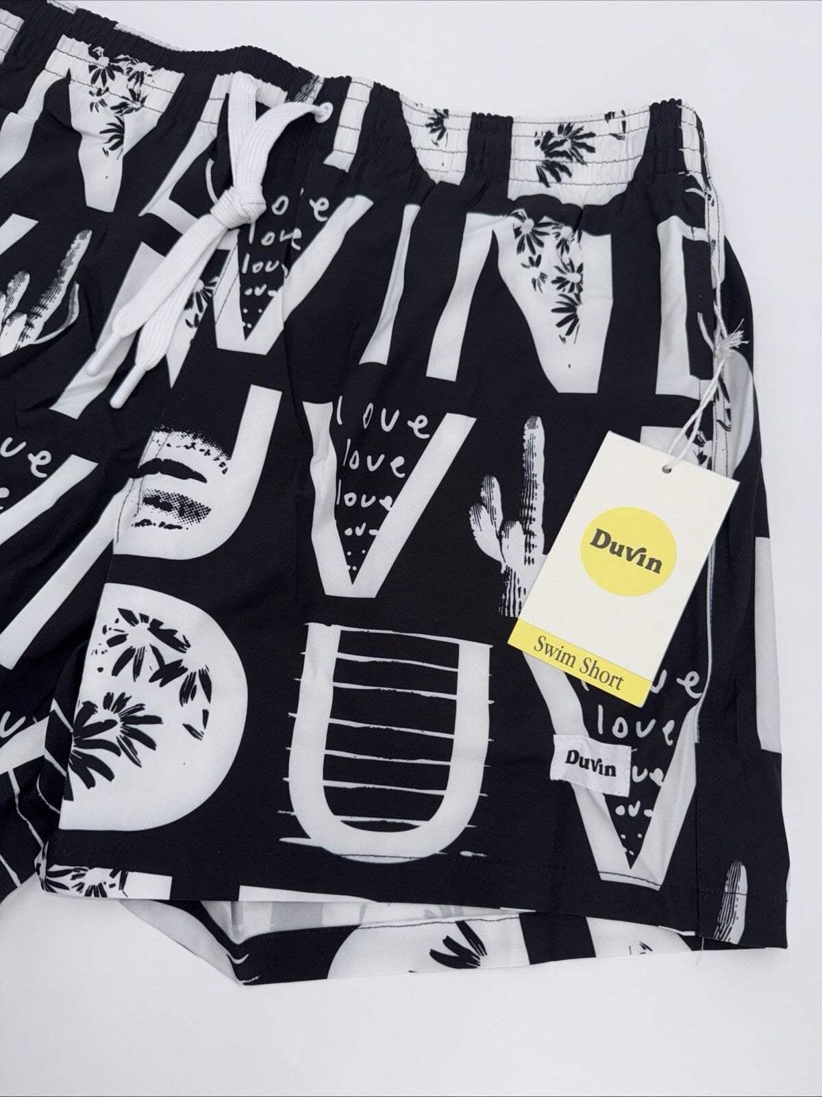 $65 Duvin Design Men's Cactus Swim Trunk Shorts - Black/White - Size: Medium-NEW