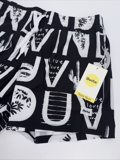 $65 Duvin Design Men's Cactus Swim Trunk Shorts - Black/White - Size: Medium-NEW