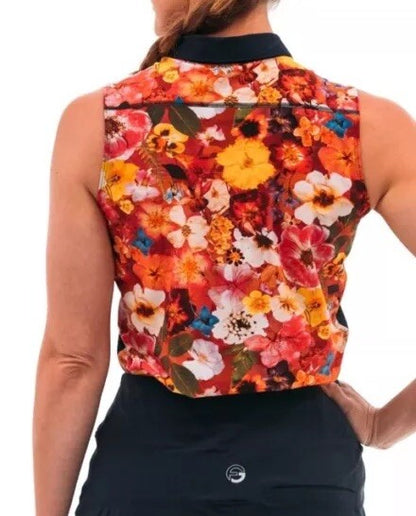 Foray Golf Women's Sleeveless Printed Back Golf Polo- Pressed Floral-Small- NWT
