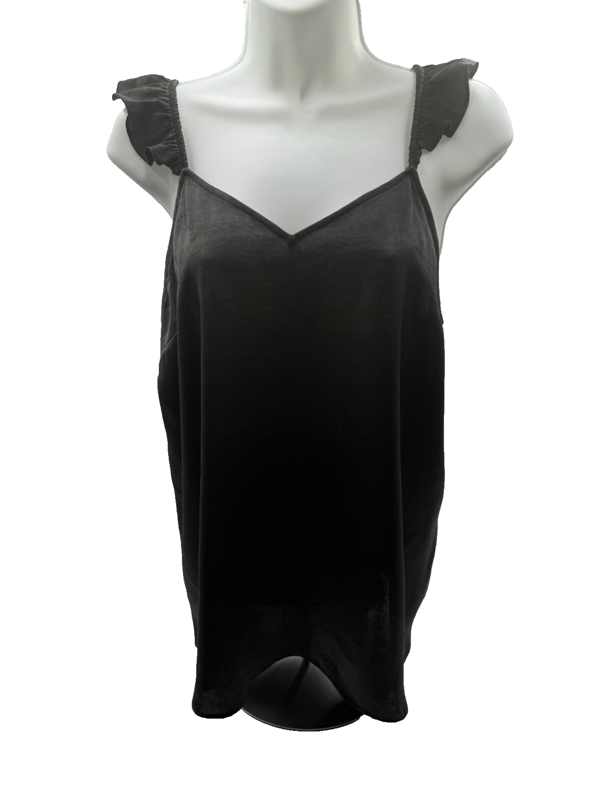 Lauren Conrad Women’s-Scallop Ruffle Tank Top -Pirate Black-Medium-New Tag
