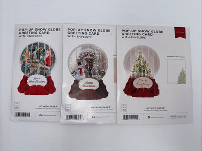 Lot Of 3  Up With Paper Snow Globe Pop Up -  Christmas Cards - You Get 3 Cards!