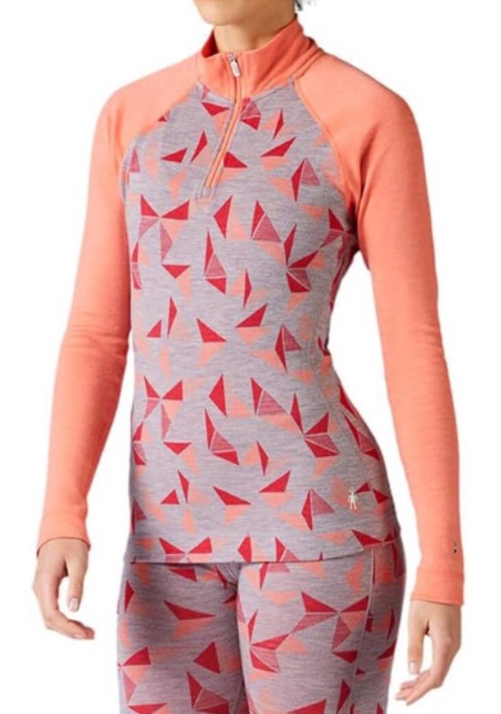 $130 Smartwool Women’s Intraknit Thermal Merino Base Layer 1/4 Zip-Coral-Small