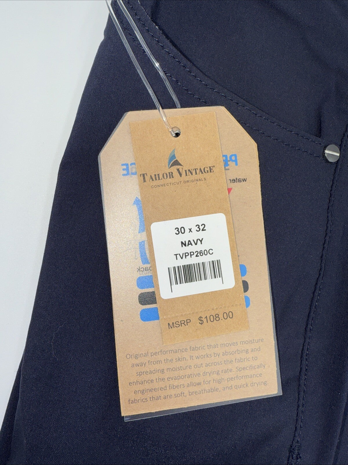 $108 Tailor Vintage Men's Canaan Performance Tech Pants Slim Fit- Navy -30W 32L