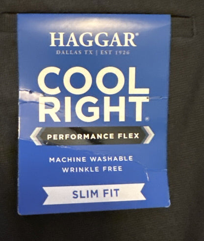 Haggar Men’s Performance Flex Slim Fit Flat-Front Pants-Dark Grey- 29Wx30L