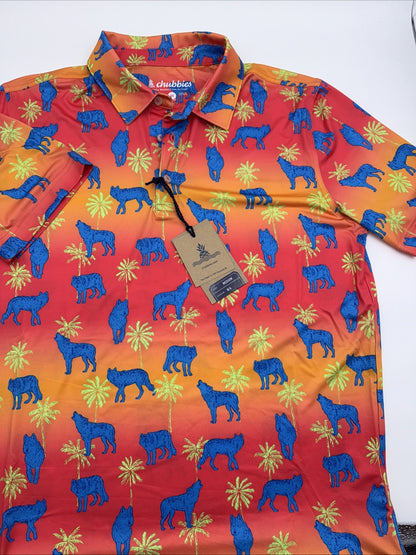 Chubbies Men's The Howler Moon Performance Polo Shirt-Orange Multi-Medium-New