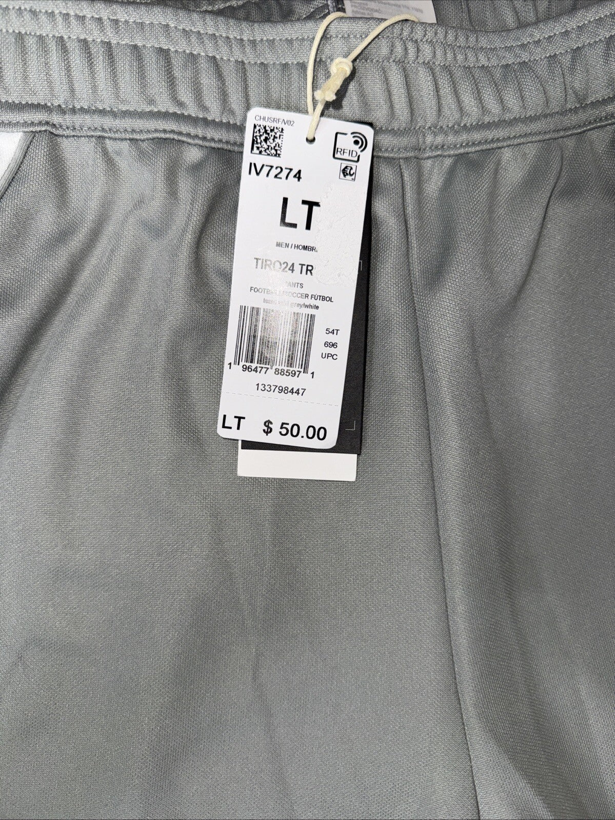 $50 Adidas Men's Tiro 24 Slim Training Pants- Grey On White-Large Tall (32L) New