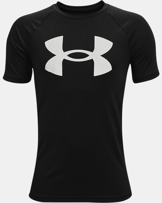 Under Armour Boy's UA Tech Big Logo Short Sleeve Shirt- Black-Medium-New Tag