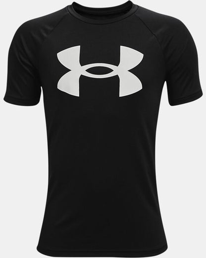 Under Armour Boy's UA Tech Big Logo Short Sleeve Shirt- Black-Medium-New Tag