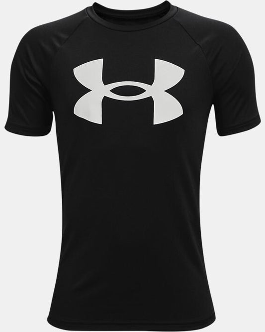 Under Armour Boy's UA Tech Big Logo Short Sleeve Shirt- Black-Medium-New Tag