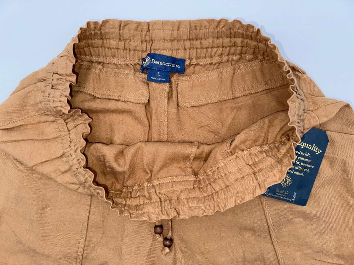 $78 Democracy Women’s  Skyrise Wide Leg Paper Bag Pants-Caramel Latte-Large-New
