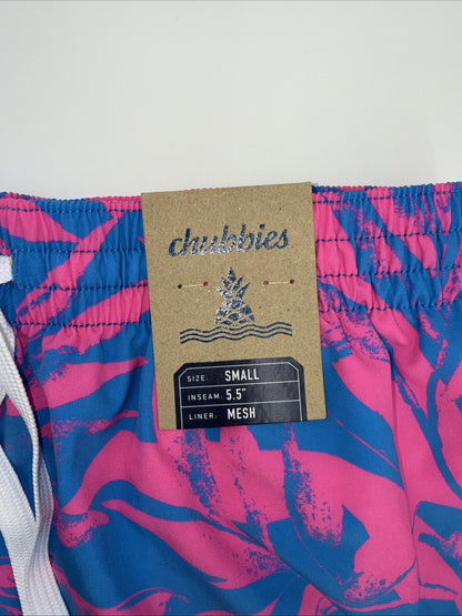 $70 Chubbies The Palm Springers 5.5" Inseam Swim Trunks-Pink/Blue-Small-New Tag