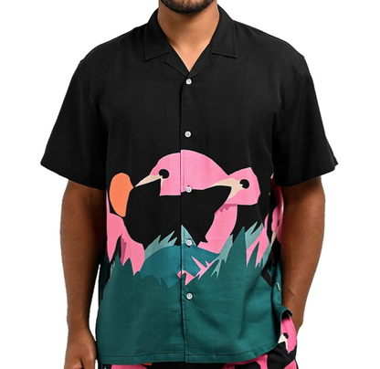 $69 Duvin Men’s Mingo Design Short Sleeve Button Up Polo - Black - Medium - New