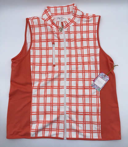 $89 Stella Parker Women's Mock Neck Vest - Window Pane Plaid - Large- New