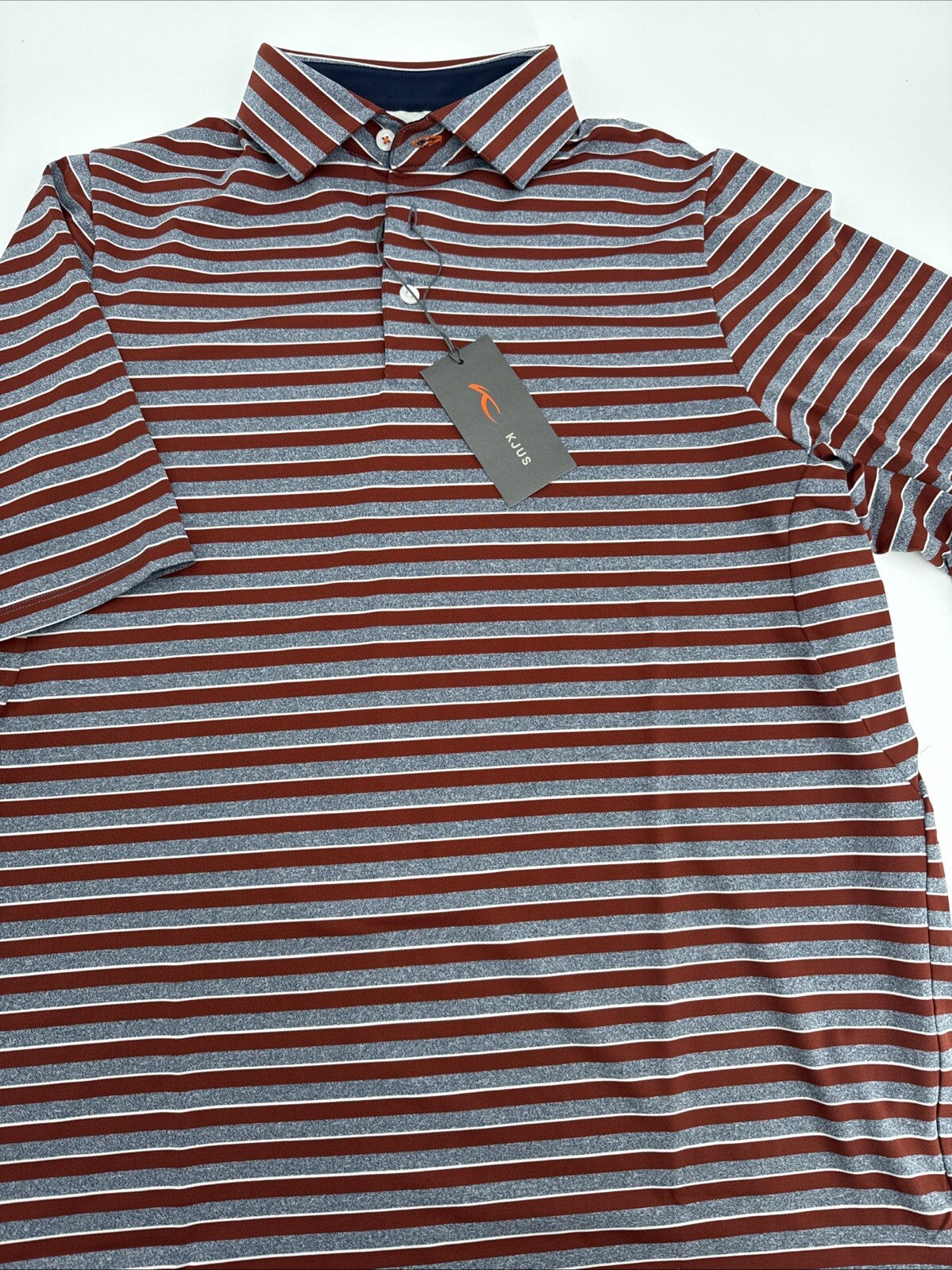 $99 Kjus Men’s Soren Golf Polo Striped Performance Shirt- Cedar -Size: 50/Medium