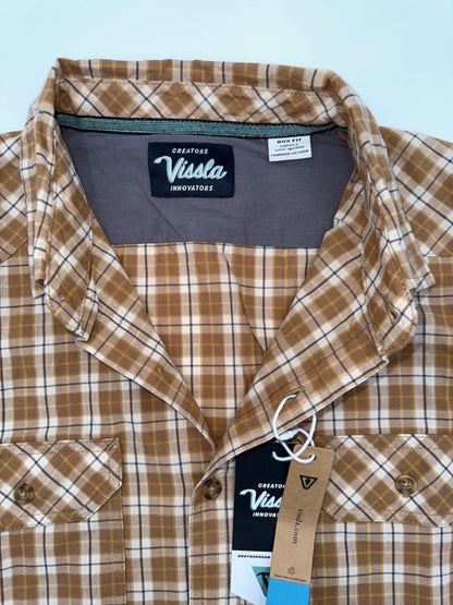 L$70 Vissla Men's Creators Ranger Eco SS Button Down Shirt - Brown/Yellow- New