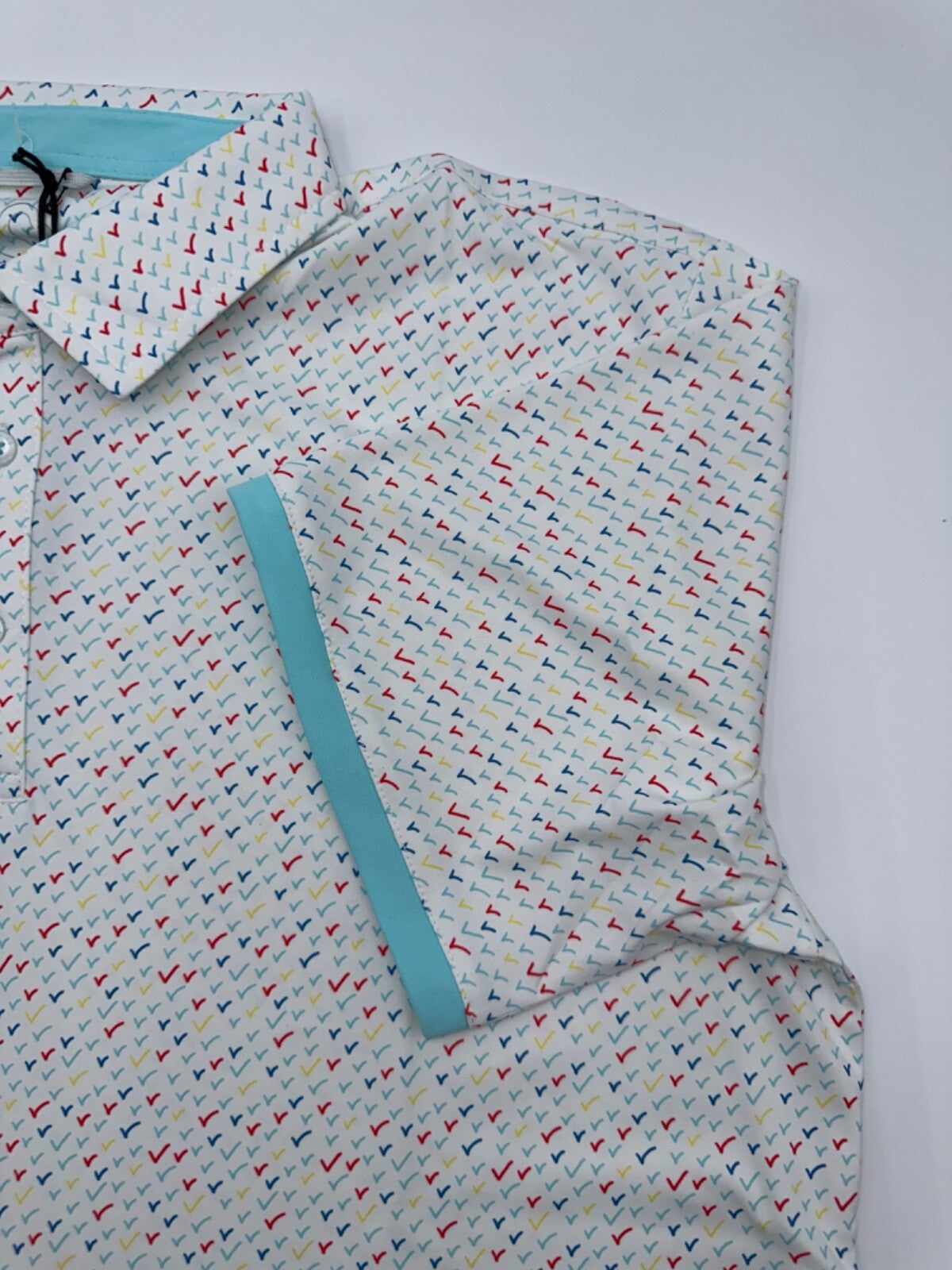 $68 Swannies Golf Men’s Ashton Polo Shirt - White/Aqua - Medium - New With Tags