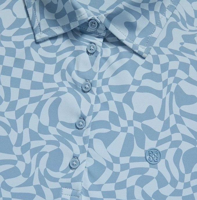 $125 G/Fore Women's Distorted Check Silky Tech Nylon Golf Polo-Fjord-Medium -New