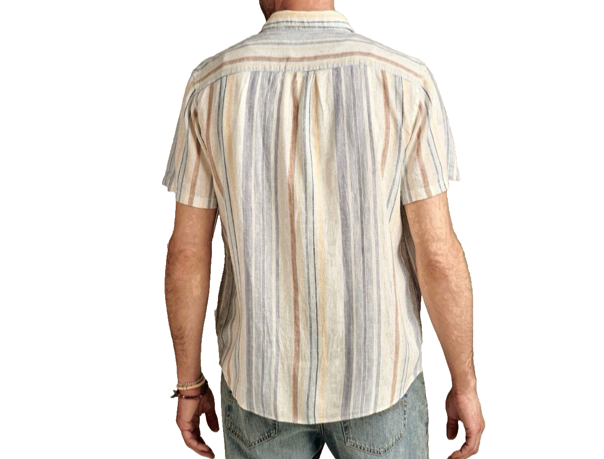 $70 Lucky Brand Men's Striped Linen Camp Shirt - Mulit Color - Small - New