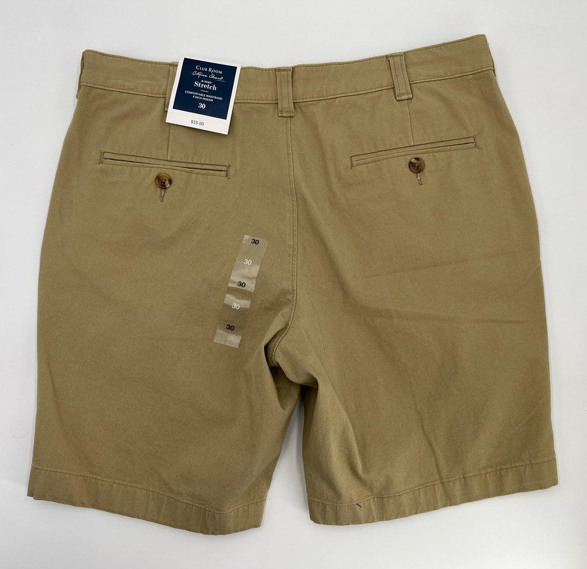 $55 CLUB ROOM Men’s Regular Fit 9" 4-Way Stretch Shorts- Beige Tan- 30” -New Tag