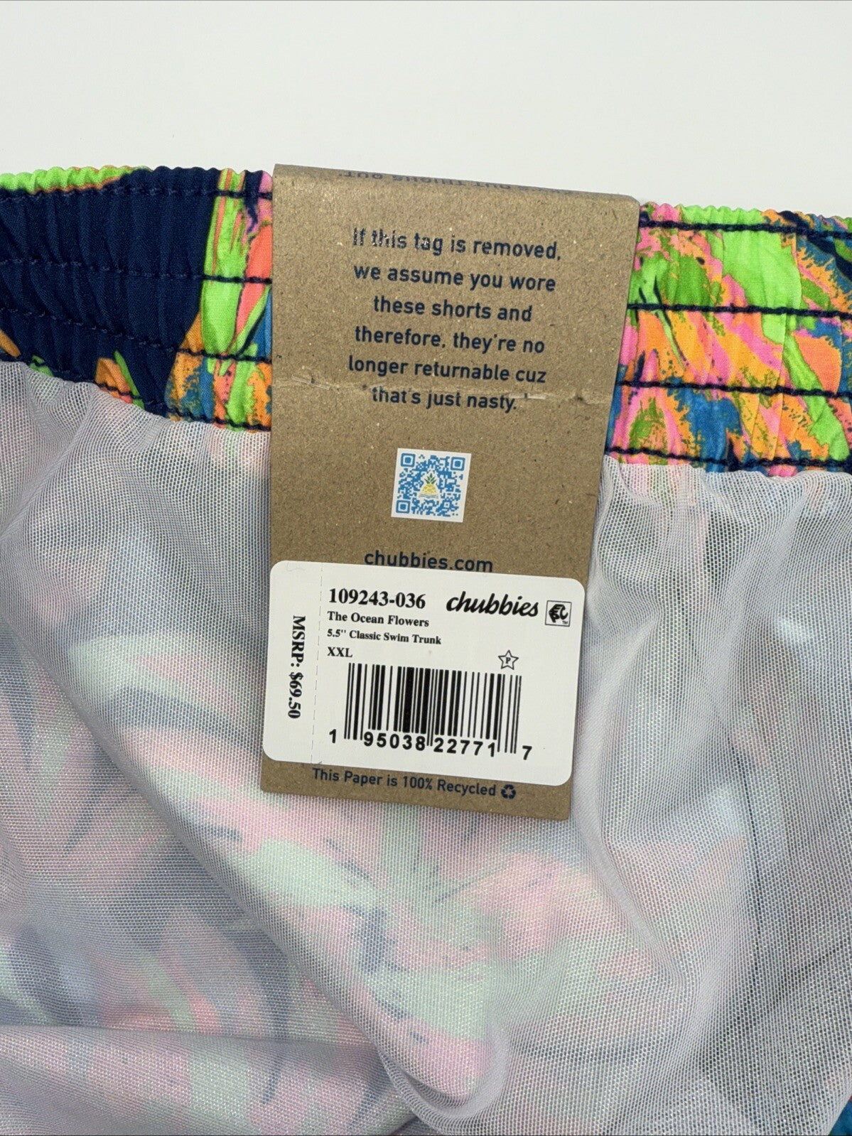 $70 Chubbies The Ocean Flowers 5.5" Inseam Swim Trunks-Multi -2XLarge -New Tag
