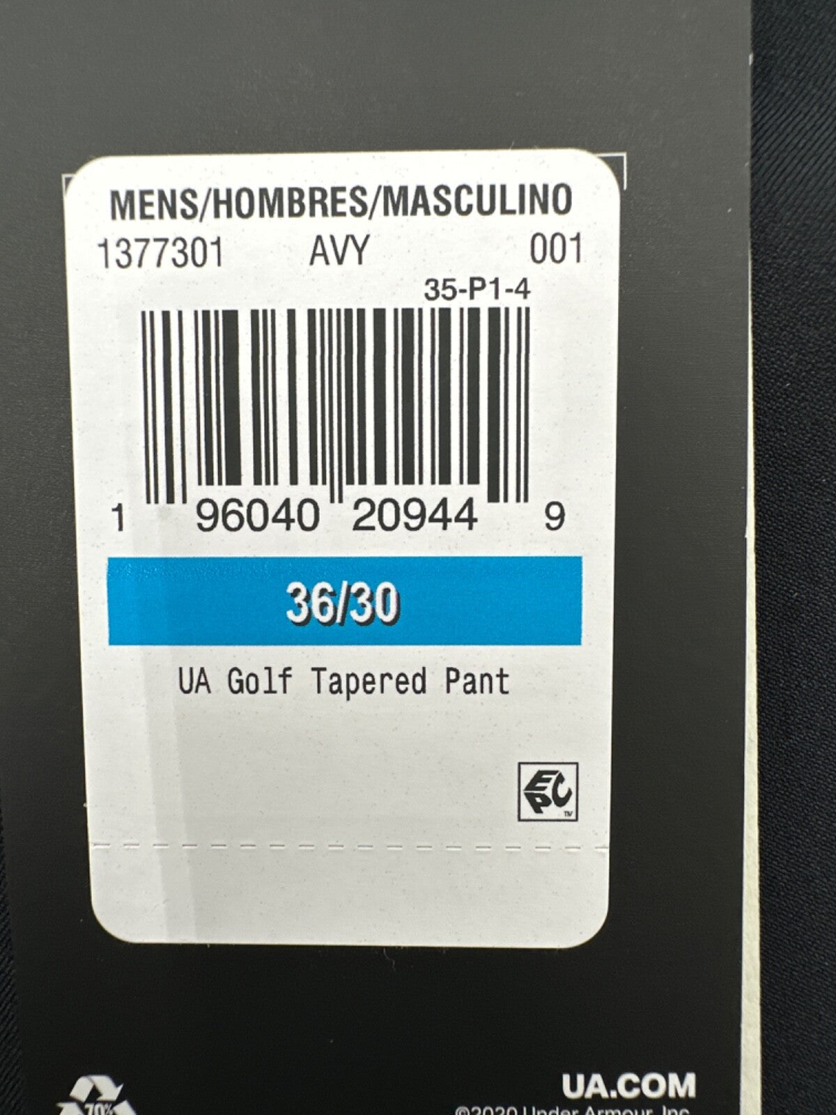 $75 Under Armour Men's Tapered Golf Pants - Black - 36W x 30L - New With Tags