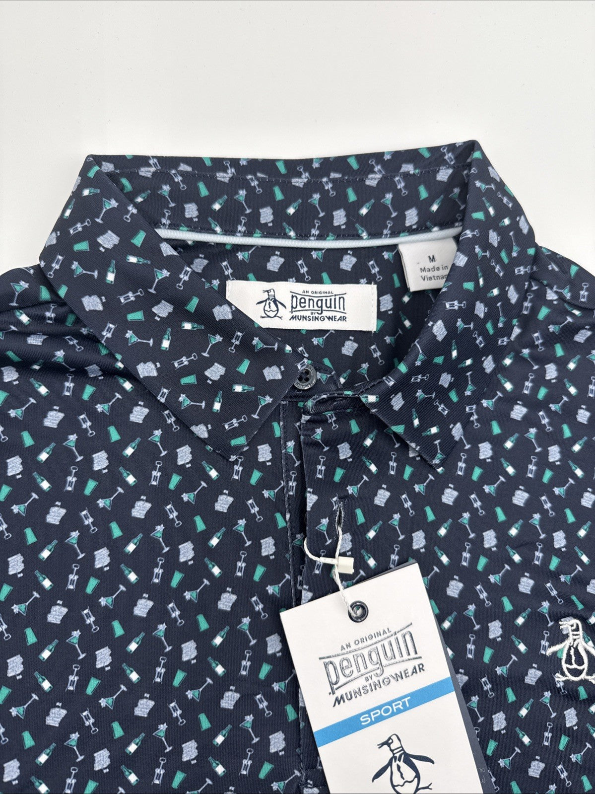 $90 Original Penguin Men’s All Over Augusta  Golf Polo-Black Iris-Medium-New