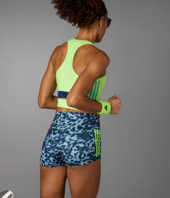 $85 Adidas Women Adizero Booty Elite Running tights shorts IT5775- Blue- Medium