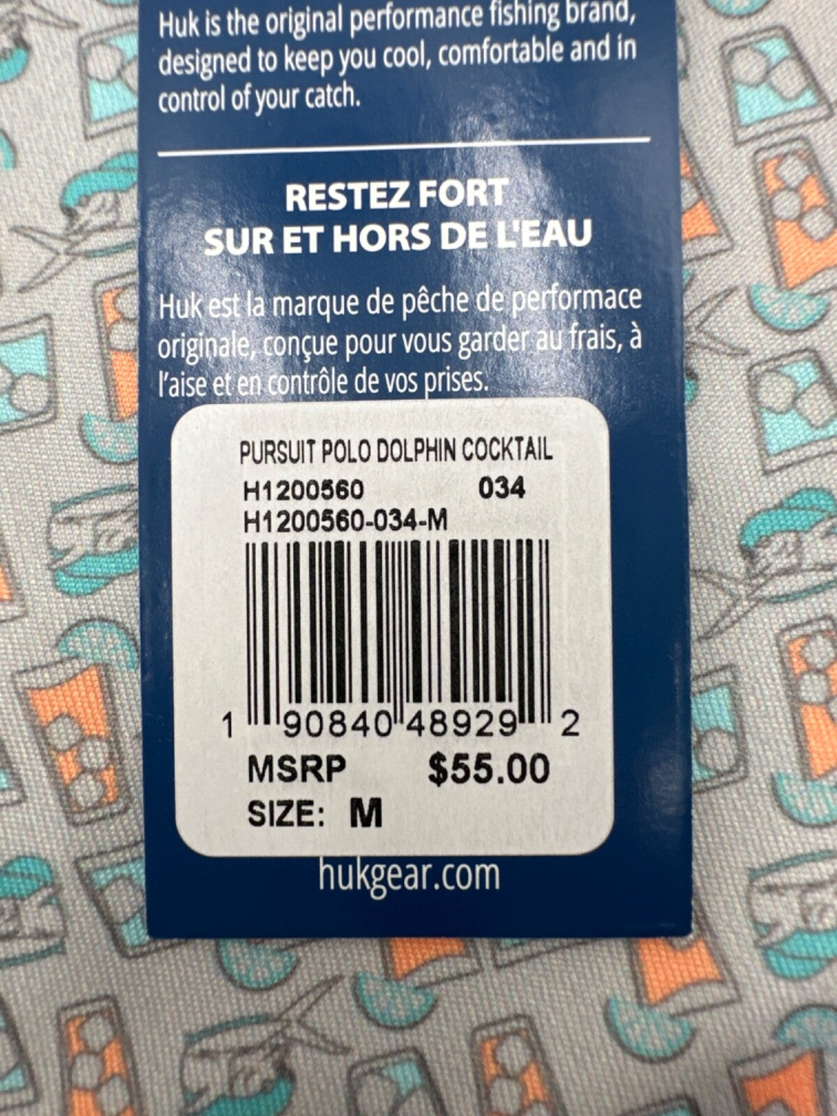 $55 Huk Men's Dolphin Cocktail Pursuit Polo - Grey - Medium - New With Tags