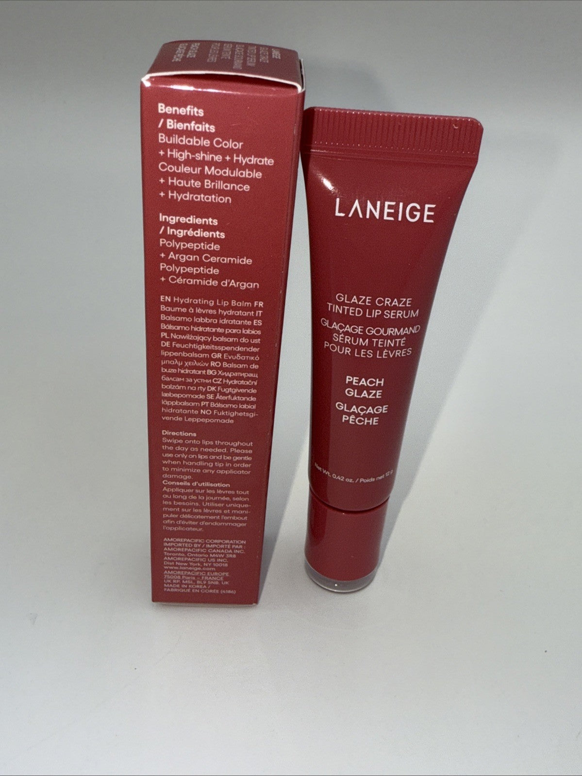 Laneige Glaze Craze Tinted Lip Serum Visibly Plump & High Shine Peach Glaze