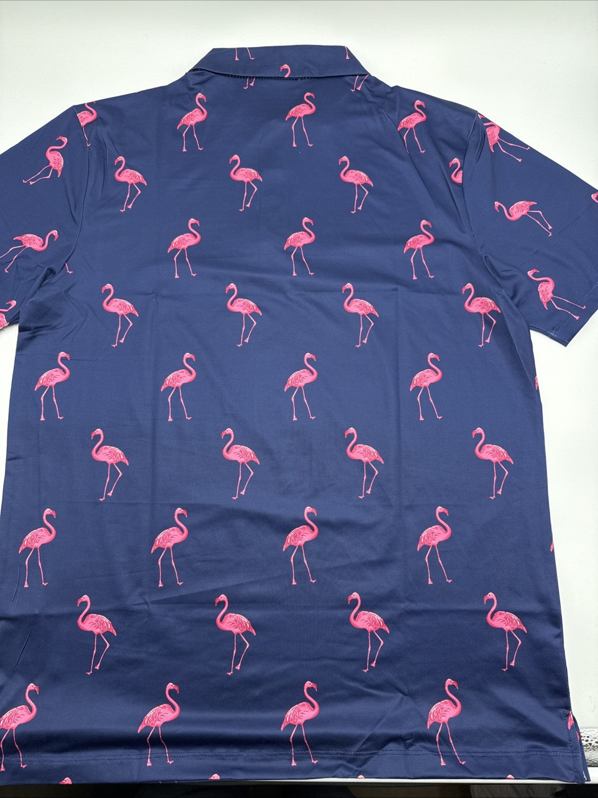 $50 Yatta Golf Men’s 3 Button Polo Shirt - Classy Mingo Navy Pink - Medium - New