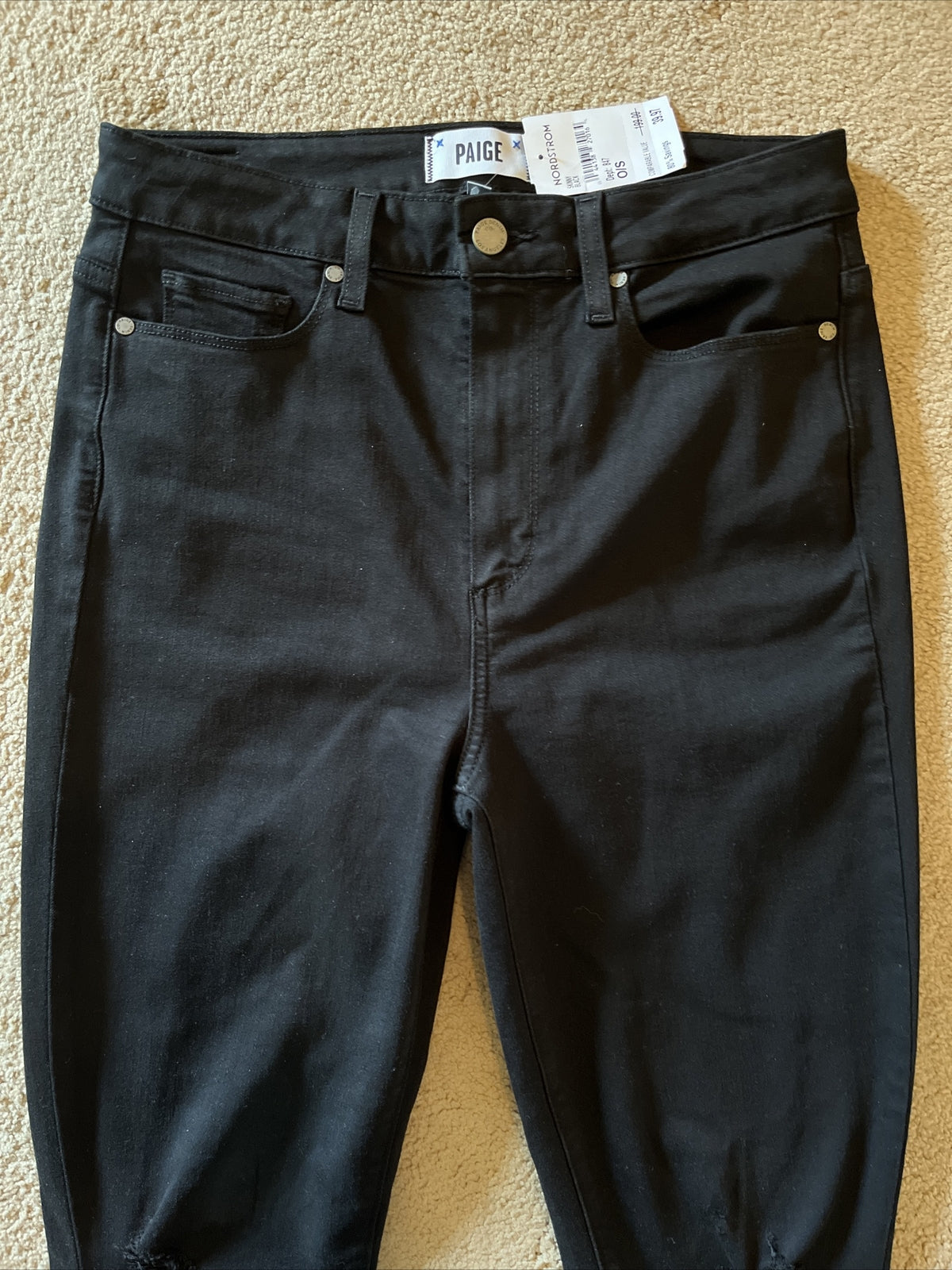PAIGE Women’s Margot Ankle Denim Jeans  On Purpose Knee Holes-Black- 30W- New