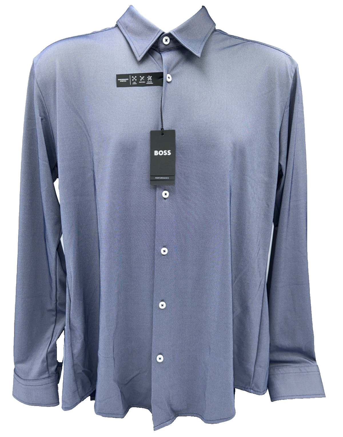 $129 Boss Men’s Slim Fit Performance Button Down Shirt - Dark Blue - Large -New