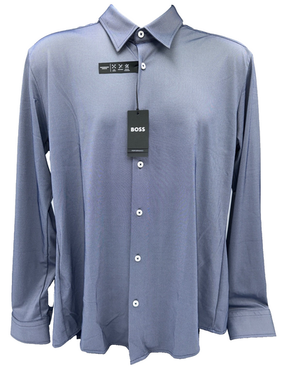 $129 Boss Men’s Slim Fit Performance Button Down Shirt - Dark Blue - Large -New