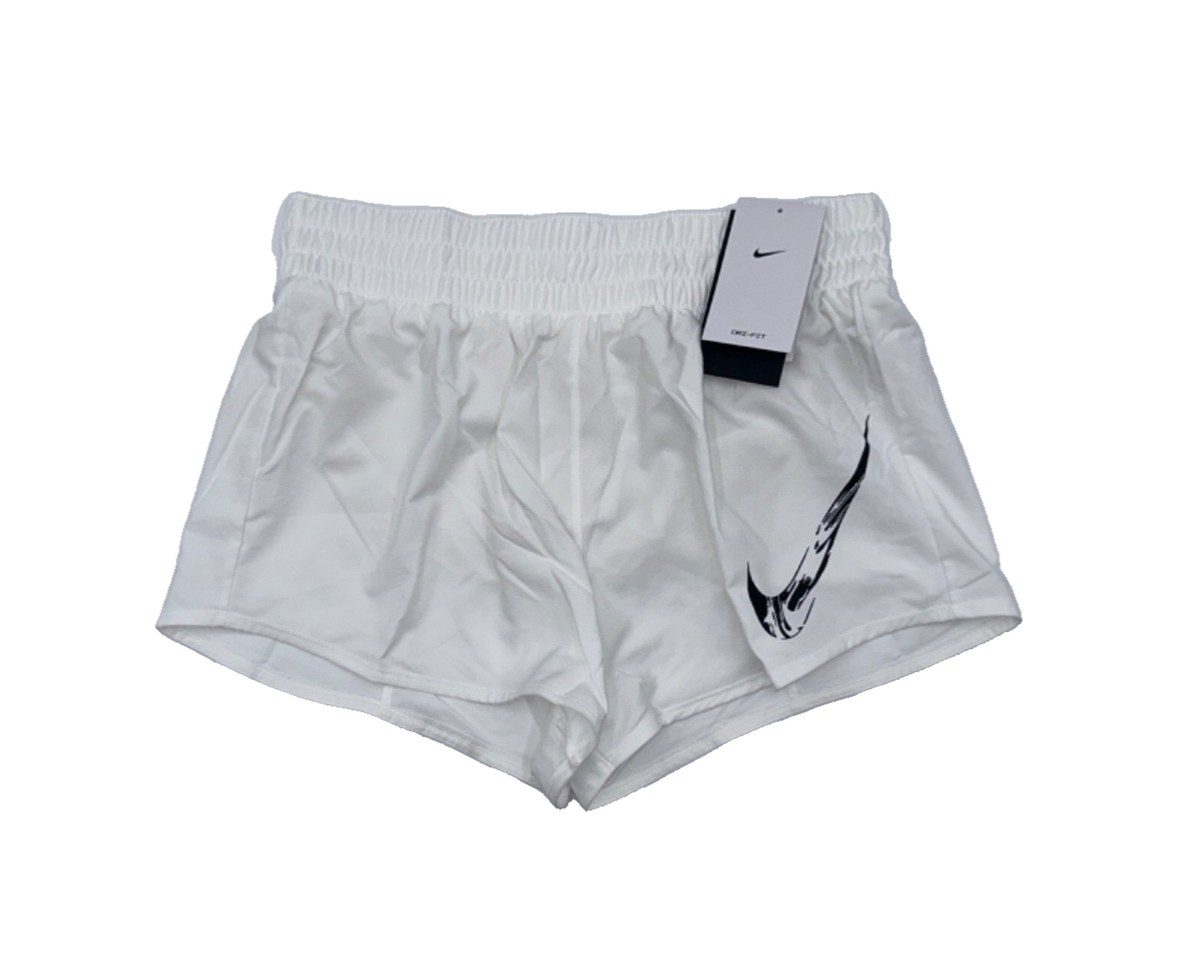 $45 Nike Women's Dri-FIT Mid-Rise Brief-Lined Graphic Shorts - White - Medium