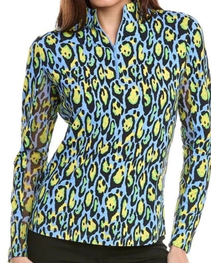 $100 Ibkul Women’s Long Sleeve Zip Mock Neck Top-Gemma Peri Multi -2XLarge -New