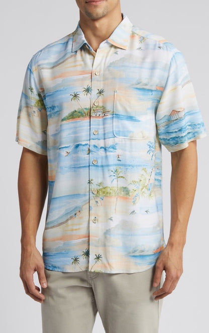 $118 Tommy Bahama Men’s Veracruz Cay Isle Vista Shirt- Ivory Multi- Medium-NEW