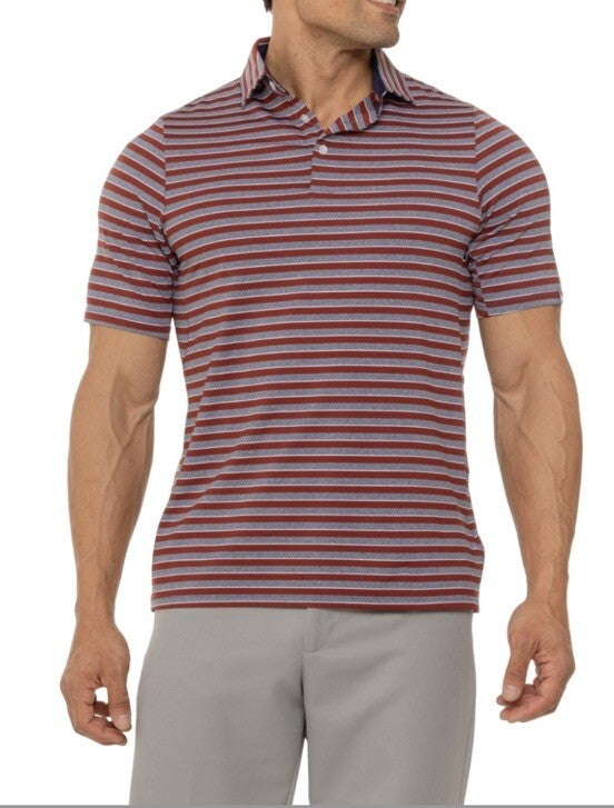 $99 Kjus Men’s Soren Golf Polo Striped Performance Shirt- Cedar -Size: 50/Medium