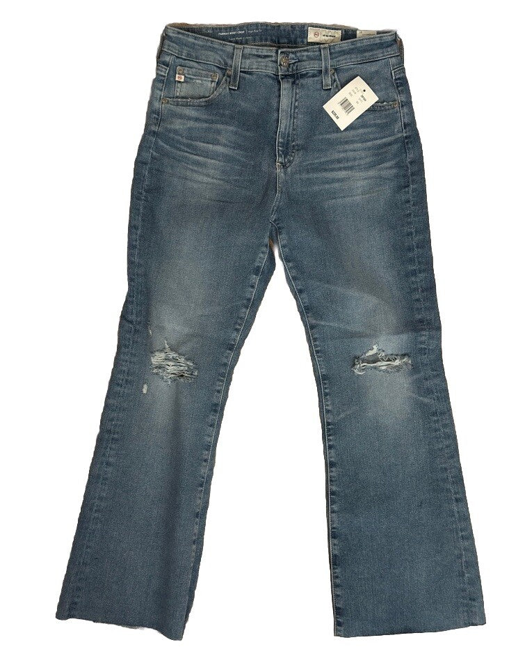 $235 AG Women’s Farrah Boot Crop Denim- 20 Years Undertow Destructed- Size 28